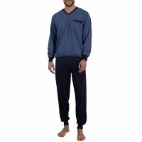 GÖTZBURG Herren Schlafanzug lang - Pyjama V-Ausschnitt, Pure Cotton Blau S (48)