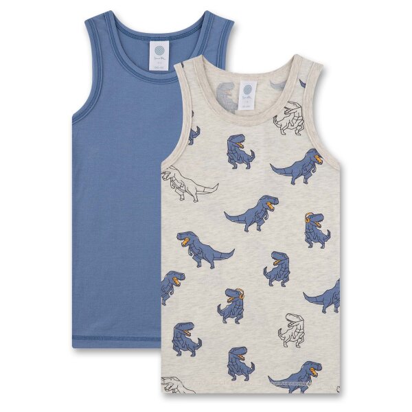 Sanetta boys vest, 2-pack - top, shirt, sleeveless, organic cotton, dino Beige/Blue 140