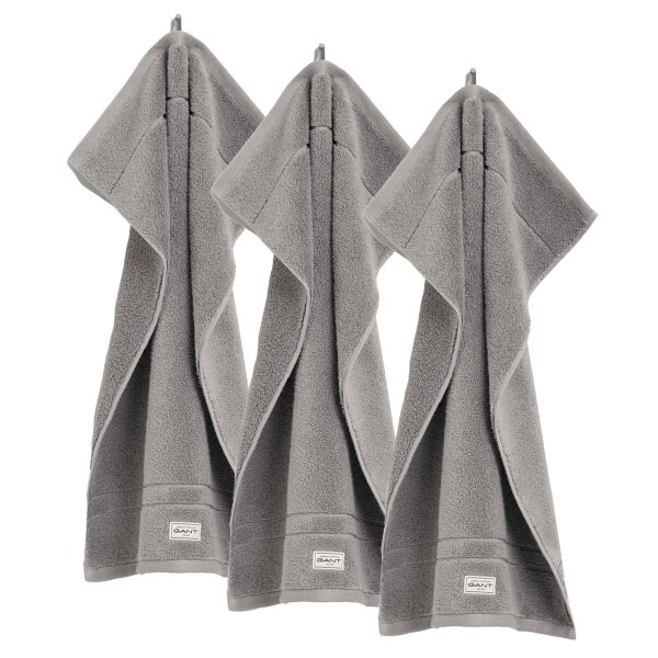 GANT guest towel, pack of 3 - Premium towel, towelling, organic cotton Grey 30x50cm