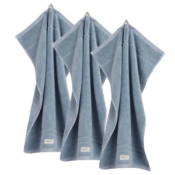GANT Gästetuch, 3er Pack - Premium Handtuch, Frottee, Bio-Baumwolle Hellblau 30x50cm
