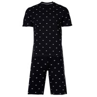 LACOSTE Mens Pyjama Set, 2-piece - Pyjama Loungewear Set, Short, All-Over Minicroc Print, Round Neck, Jersey Black/White 2XL (XX-Large)