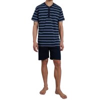 CECEBA Herren Schlafanzug, 2-tlg. Set - Philadelphia, Shorty, kurz, Knopfleiste, Baumwolle Blau/Weiß S