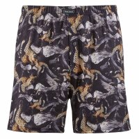 bruno banani Herren Jersey-Boxershorts - PANTHERA, bb Premium Line, Print Schwarz/Beige S