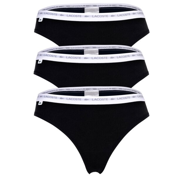 LACOSTE Damen Strings, 3er Pack - Thong, Unterwäsche, Cotton Stretch, Logobund, einfarbig Schwarz S