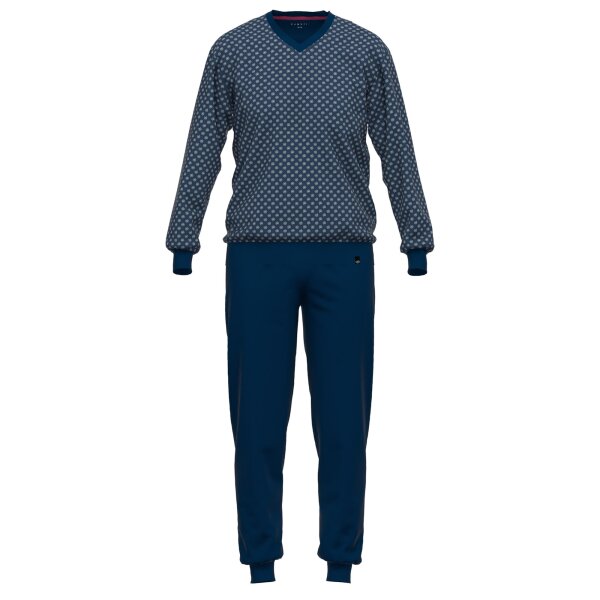 bugatti Herren Schlafanzug, 2-tlg. Set - lang, Pyjama. V-Ausschnitt, Baumwolle Blau 2XL