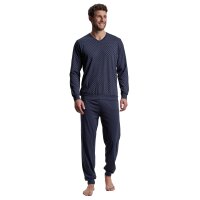 bugatti Herren Schlafanzug, 2-tlg. Set - lang, Pyjama. V-Ausschnitt, Baumwolle Blau 2XL