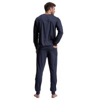 bugatti Herren Schlafanzug, 2-tlg. Set - lang, Pyjama. V-Ausschnitt, Baumwolle Blau 2XL