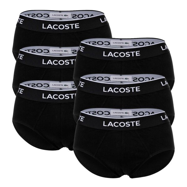 LACOSTE Herren Slips, 6er Pack - Casual, Briefs, Cotton Stretch, Logobund Schwarz M