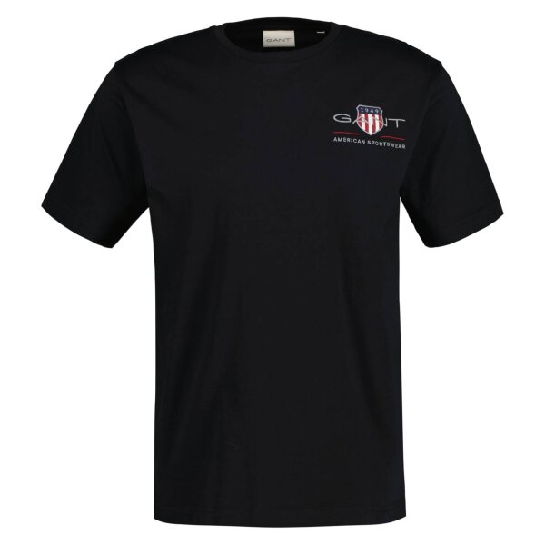 GANT Mens T-shirt - REG ARCHIVE SHIELD EMB, round neck, short sleeve, embroidery Black S (Small)