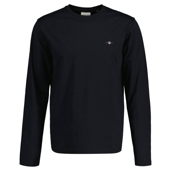 GANT Mens Longsleeve - REGULAR SHIELD LS, Shirt, Round neck, Long sleeve, Cotton Black S (Small)