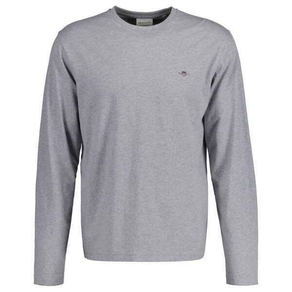 GANT Mens Longsleeve - REGULAR SHIELD LS, Shirt, Round neck, Long sleeve, Cotton Grey S (Small)