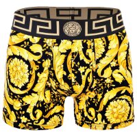 VERSACE Herren Long Boxer - TOPEKA, Trunk, Stretch Cotton, Barocco Muster Schwarz/Gold S