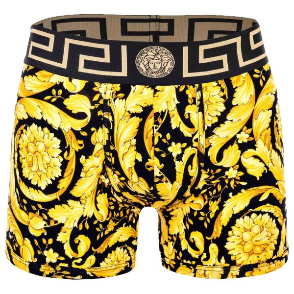 VERSACE Mens Long Boxer - TOPEKA, Trunk, Stretch Cotton, Barocco Pattern Black/Gold 3XL (XXX-Large)