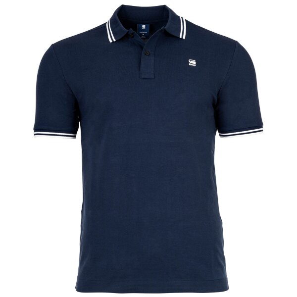 G-STAR mens polo shirt - Dunda Slim Stripe Polo, button placket, organic cotton Dark Blue S (Small)