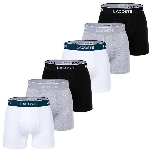 LACOSTE Herren Boxershorts, 6er Pack - Boxer Briefs, Cotton Stretch, Logobund Schwarz/Weiß/Grau S