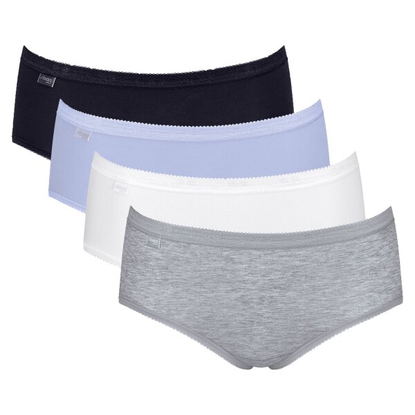 Sloggi Ladies Midi Briefs, 4-Pack - Basic+Midi C4P, Underwear, Cotton, Lace, Logo, solid color Black/White/Grey/Blue 3XL (XXX-Large)