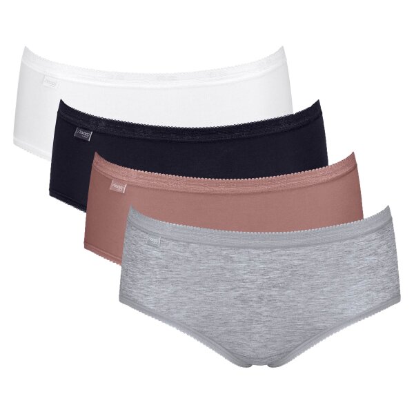 Sloggi Ladies Midi Briefs, 4-Pack - Basic+Midi C4P, Underwear, Cotton, Lace, Logo, solid color White/Black/Brown/Grey 3XL (XXX-Large)