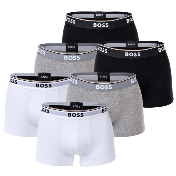 BOSS Mens Trunks, 6-pack - 6P Power, Boxer Shorts, Cotton Stretch, Logo, uni White/Grey/Black 2XL (XX-Large)