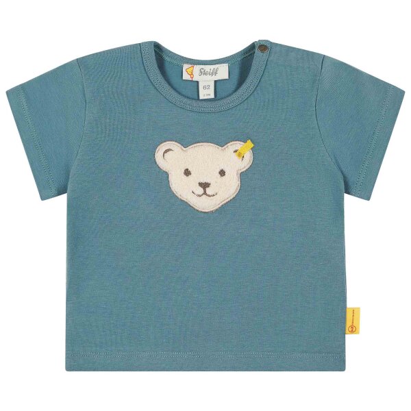 Steiff Baby T-Shirt - Basic, Kurzarm, Teddy-Applikation, Cotton Stretch, uni Mittelblau (Bluestone) 74