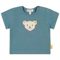 Steiff Baby T-Shirt - Basic, Kurzarm, Teddy-Applikation, Cotton Stretch, uni Mittelblau (Bluestone) 74