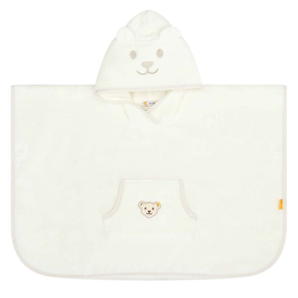 Steiff baby bath poncho - hood, teddy bear motif, cotton terry cloth, 68x50cm White One size