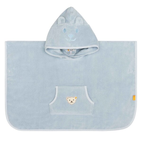 Steiff Baby Badeponcho - Kapuze, Teddymotiv, Baumwoll-Frottee, 68x50cm Hellblau One size