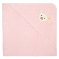 Steiff Baby Badetuch mit Kapuze - Teddymotiv, Baumwoll-Frottee, uni, 100x100cm Rosa One size