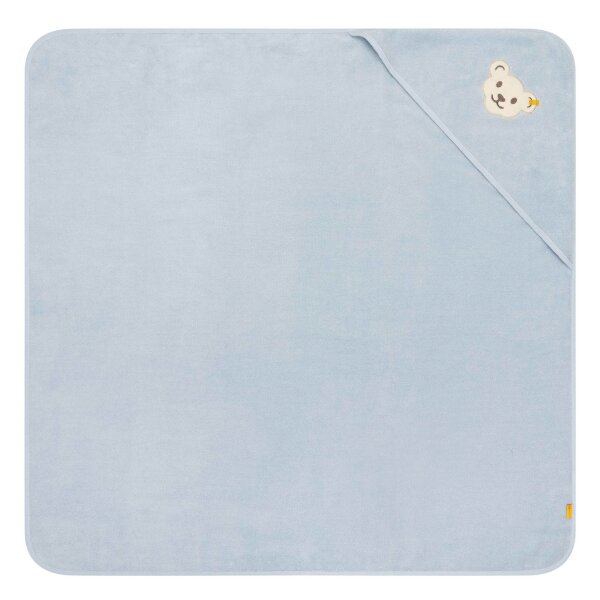 Steiff baby bath towel with hood - teddy bear motif, cotton terry towelling, uni, 100x100cm Light blue One size