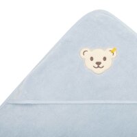 Steiff Baby Badetuch mit Kapuze - Teddymotiv, Baumwoll-Frottee, uni, 100x100cm Hellblau One size