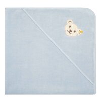 Steiff baby bath towel with hood - teddy bear motif, cotton terry towelling, uni, 100x100cm Light blue One size