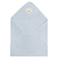 Steiff baby bath towel with hood - teddy bear motif, cotton terry towelling, uni, 100x100cm Light blue One size