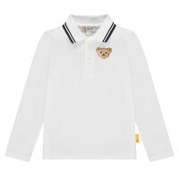 Steiff childrens polo shirt, long sleeves - basic, button placket, teddy bear motif, cotton, uni White 104
