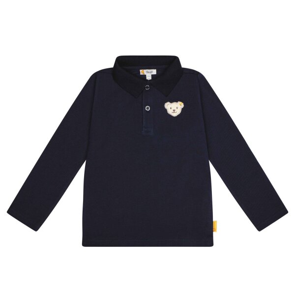 Steiff Kinder Poloshirt, langarm - Basic, Knopfleiste, Teddymotiv, Baumwolle, uni Dunkelblau 92