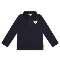 Steiff Kinder Poloshirt, langarm - Basic, Knopfleiste, Teddymotiv, Baumwolle, uni Dunkelblau 92