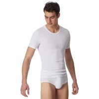 SCHIESSER Men 1/2 Sleeve T-Shirt - Jacket, Cotton Essentials, Double Rib - White 5 (Gr. Medium)