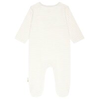 Steiff Baby Strampler - Einteiler, Baumwolle, Bär, Streifen, Druckknöpfe, Logo, langarm Beige/Weiß 86