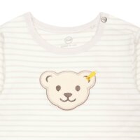 Steiff Baby Strampler - Einteiler, Baumwolle, Bär, Streifen, Druckknöpfe, Logo, langarm Beige/Weiß 86