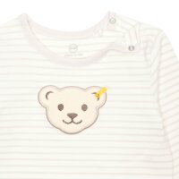 Steiff Baby Strampler - Einteiler, Baumwolle, Bär, Streifen, Druckknöpfe, Logo, langarm Beige/Weiß 86