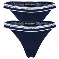 EMPORIO ARMANI Damen String, 2er Pack - ICON LOGOBAND, T-Thong, Cotton Stretch Marine S
