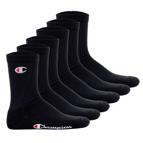 Champion Unisex Socken, 6 Paar - Crew Socken Basic Schwarz EU 43-46