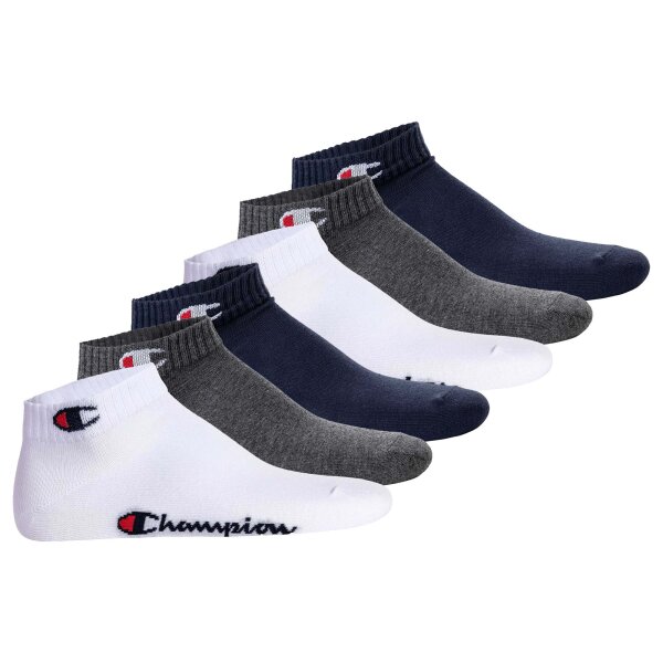 Champion Unisex Socken, 6er Pack - Quarter Socken, Basic, Logo Blau/Weiß/Grau EU 39-42