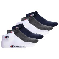 Champion Unisex Socken, 6er Pack - Quarter Socken, Basic, Logo Blau/Weiß/Grau EU 43-46