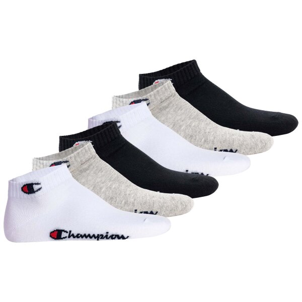 Champion Unisex Socken, 6er Pack - Quarter Socken, Basic, Logo Schwarz/Weiß/Grau EU 43-46