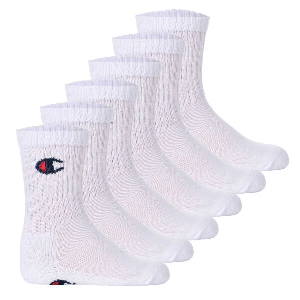 Champion Kinder Socken, 6er Pack - Crew Socken, einfarbig Weiß 27-30