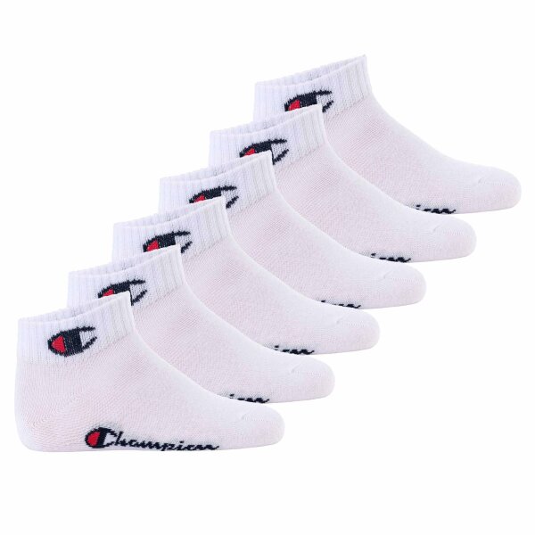 Champion kids socks, pack of 6 - quarter, logo, single colour White 31-34