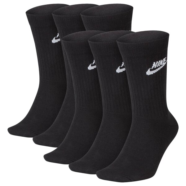 NIKE Unisex 6er Pack Sportsocken - Everyday, Essential Crew, einfarbig Schwarz 46-50