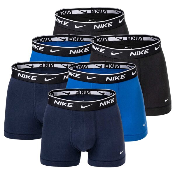 NIKE Herren Boxer Shorts, 6er Pack - Trunks, Logobund, Cotton Stretch Blau/Schwarz M