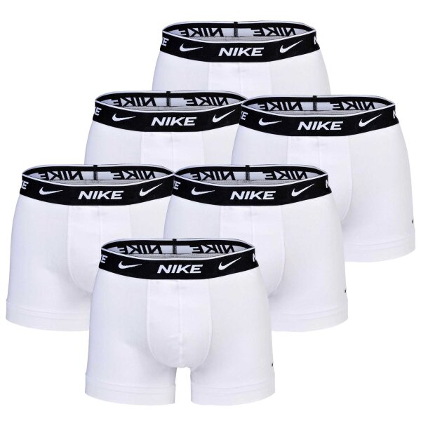 NIKE Herren Boxer Shorts, 6er Pack - Trunks, Logobund, Cotton Stretch Weiß L