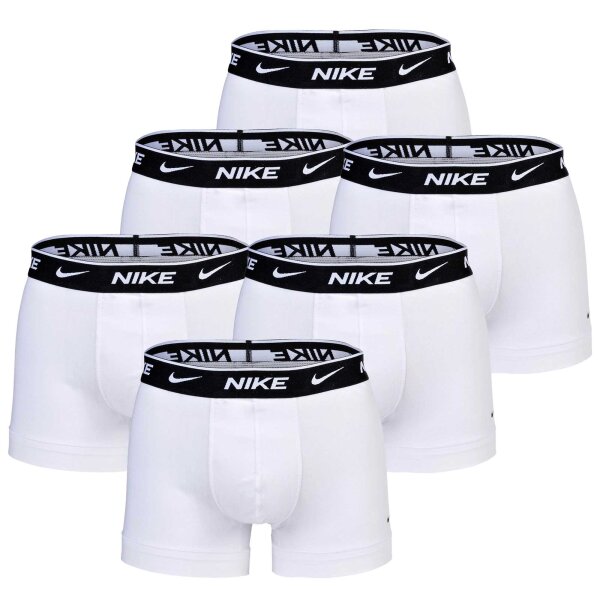 NIKE Mens Boxer Shorts, Pack of 6 - Trunks, Logo Waistband, Cotton Stretch White L (Large)