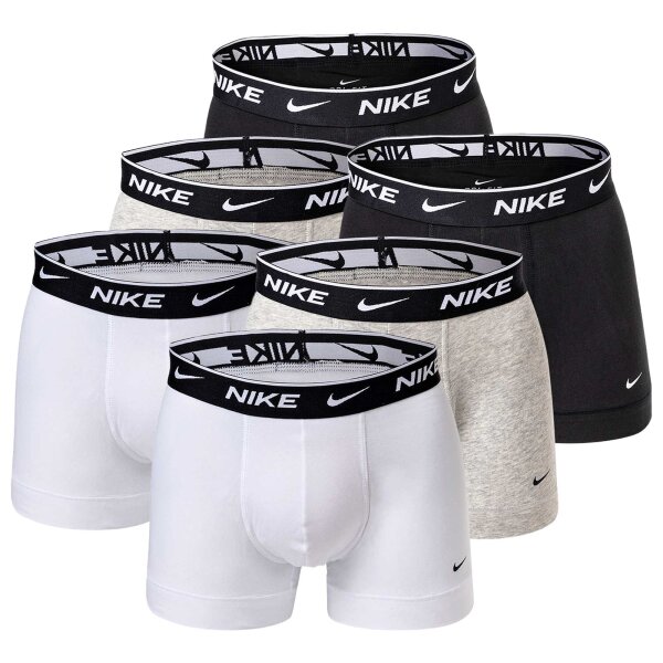 NIKE Herren Boxer Shorts, 6er Pack - Trunks, Logobund, Cotton Stretch Weiß/Grau/Schwarz M